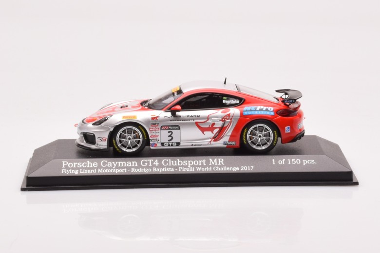 Porsche Cayman GT4 Clubsport MR n3 Flying Lizard Motorsport Rodrigo Baptista Pirelli World Challange Minichamps 1/43