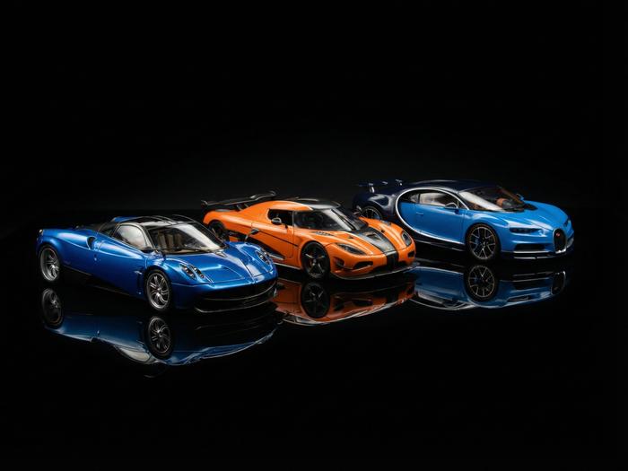 Modele samochodów w skali 1:18 — Pagani Huayra, Koenigsegg Agera i Bugatti Chiron
