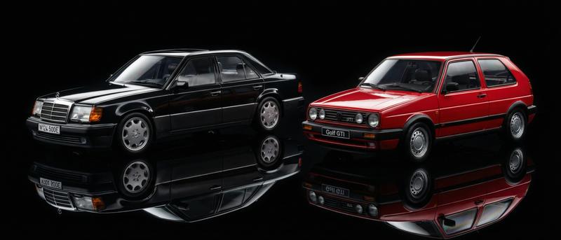 Modele Norev w skali 1:18 — Mercedes W124 500E i Volkswagen Golf GTI