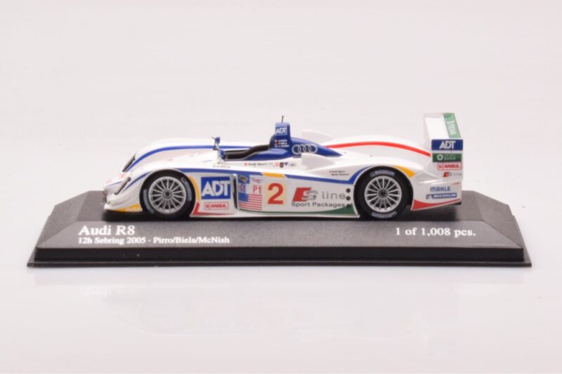 Audi R8 #2 E. Pirro / F. Biela / A. McNish 12 Hours of Sebring 2nd Place 2005 Minichamps 1:43 400051302 Metal