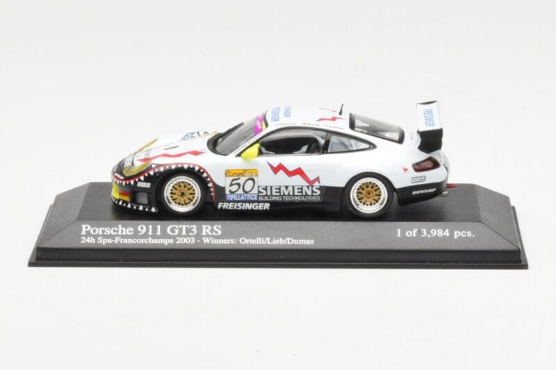 Porsche 911 996 GT3 RS Siemens #50 M. Ortelli / M. Lieb / R. Dumas 24 Hours of Spa 2003 Winners Minichamps 1:43 400036950 Met