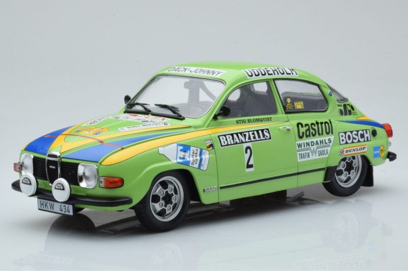 Saab 96 V4 #2 S. Blomqvist / H. Sylvan Rally Sweden 1976 IXO 1:18 18RMC085B Metal