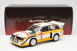 Audi Sport Quattro S1 #5 W. Rohrl / C. Geistdorfer Rally Sanremo Winner 1985 AUTOart 1:18 88503 Kompozyt — zdjęcie 8 z 8