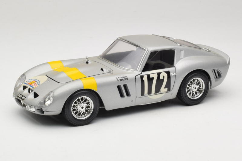 Ferrari 250 GTO #172 L. Bianchi / G. Berger Tour de France 1962 Srebrny Limitowana Edycja Bburago 1:18 3011-S1 Metal