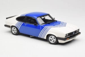 Ford Capri Mk2 3.0 Biały z Niebieskimi Paskami Minichamps 1:18 155788600 Metal — zdjęcie 4 z 6