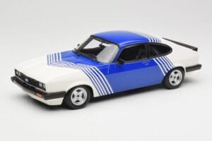 Ford Capri Mk2 3.0 Biały z Niebieskimi Paskami Minichamps 1:18 155788600 Metal