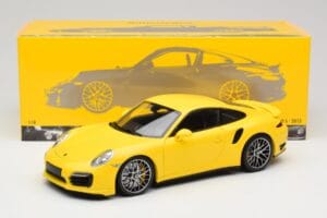 Porsche 911 991 Turbo S Żółty Ze Srebrnymi Felgami Minichamps 1:18 110062322 Metal — zdjęcie 8 z 8