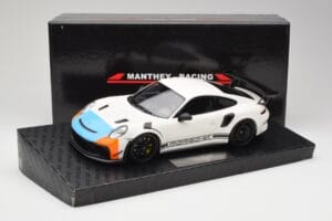 Porsche 911 991.2 GT3 RS Manthey Racing Biały & Niebieski & Pomarańczowy Minichamps 1:18 MR-911-GT3RS-1805 Metal — zdjęcie 6 z 6