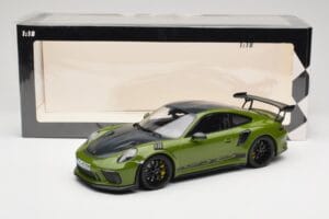 Porsche 911 991.2 GT3 RS Weissach Package Lizard Green Wording & Czarne Magnezowe Felgi Minichamps 1:18 155068232 Metal — zdjęcie 6 z 6