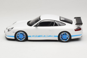 Porsche 911 996 GT3 RS Biały Niebieskie Paski Minichamps 1:18 155062021 Metal — zdjęcie 3 z 6