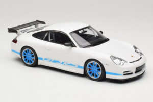 Porsche 911 996 GT3 RS Biały Niebieskie Paski Minichamps 1:18 155062021 Metal — zdjęcie 4 z 6