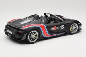 Porsche 918 Spyder Weissach Package Matt Black With Martini Stripes Minichamps 1:18 110062445 Metal — zdjęcie 3 z 8