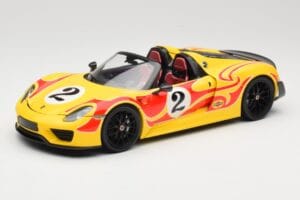 Porsche 918 Spyder Weissach Package Żółty Z Paskami Minichamps 1:18 110062446 Metal