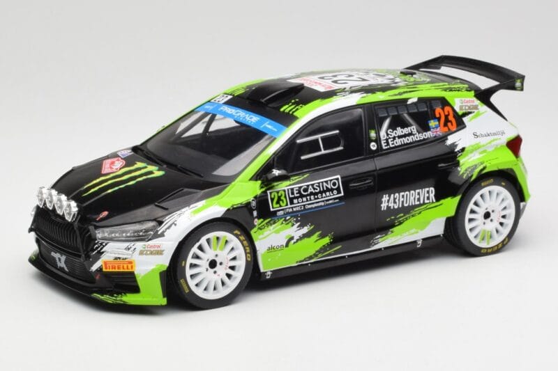 Skoda Fabia Rally2 #23 O. Solberg / E. Edmondson Rally Monte Carlo 2023 IXO 1:18 18RMC155A Metal