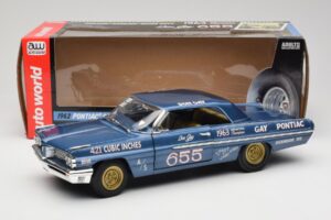 Pontiac Catalina Super Duty Super Stock #655 Niebieski 1962 Auto World 1:18 AW201/06 Metal — zdjęcie 8 z 8