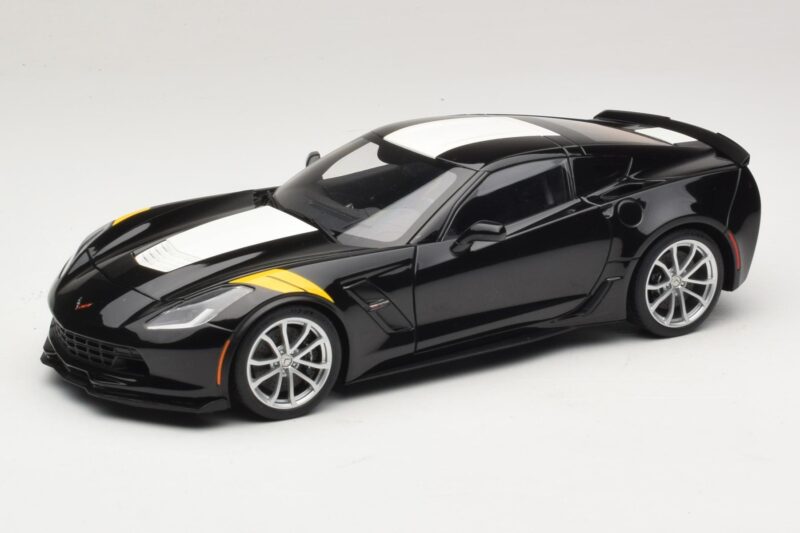 Chevrolet Corvette C7 Grand Sport Czarny z Białymi Pasami AUTOart 1:18 71273 Kompozyt
