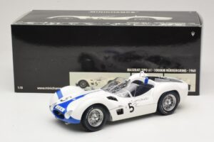 Maserati Tipo 61 #5 S. Moss / D. Gurney Camoradi ADAC 1000km Nurburgring Winner 1960 Minichamps 1:18 100601205 Metal — zdjęcie 8 z 8