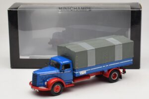 Mercedes L 315 Samochód Skrzyniowy Niebiesko-Czerwony Minichamps 1:43 439034420 Metal — zdjęcie 6 z 6