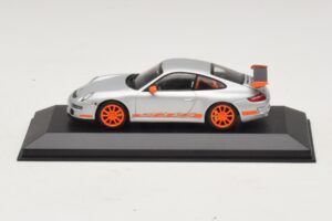 Porsche 911 997 GT3 RS Srebrny Pomarańczowy Minichamps 1:43 403066013 Metal