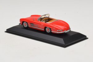 Mercedes 300 SL W198 Czerwony Z Brązowym Wnętrzem Minichamps 1:43 MB009 Metal — zdjęcie 3 z 5