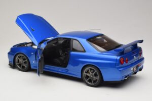 Nissan Skyline GT-R R34 V-Spec II Niebieski Metalik OEM Felgi KK-Scale 1:12 KKDC120211-1 Metal — zdjęcie 5 z 8