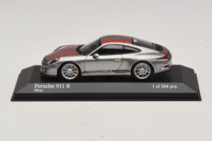 Porsche 911 991.1 R Srebrny Z Pomarańczowymi Pasami Minichamps 1:43 410066222 Metal