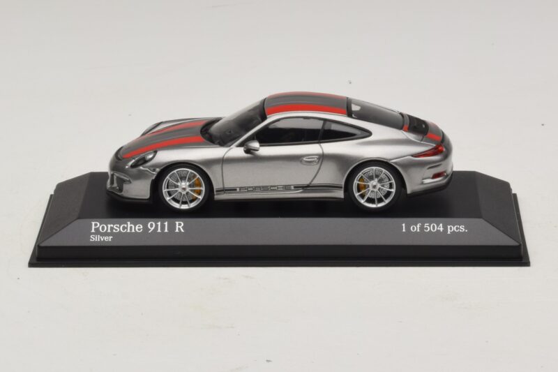 Porsche 911 991.1 R Srebrny Z Pomarańczowymi Pasami Minichamps 1:43 410066222 Metal
